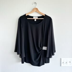 Joseph Ribkoff 3/4 Sleeve Sheer Overlay Chiffon Blouse Black 14